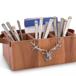 Vagabond House Elk Head Handles Wood Flatware Caddy