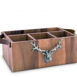 Vagabond House Elk Head Handles Wood Flatware Caddy