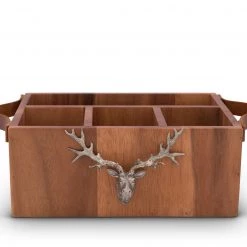 Vagabond House Elk Head Handles Wood Flatware Caddy