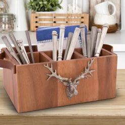Vagabond House Elk Head Handles Wood Flatware Caddy