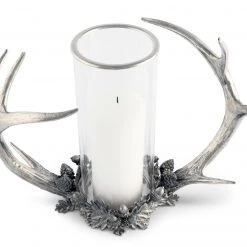 Vagabond House Pewter Antler Hurricane Candlesticks & Candle Snuffers