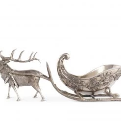 Vagabond House Pewter Reindeer Sleigh Centerpiece Christmas