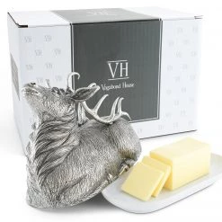 Vagabond House Pewter Stag Butter Dish Lodge Style