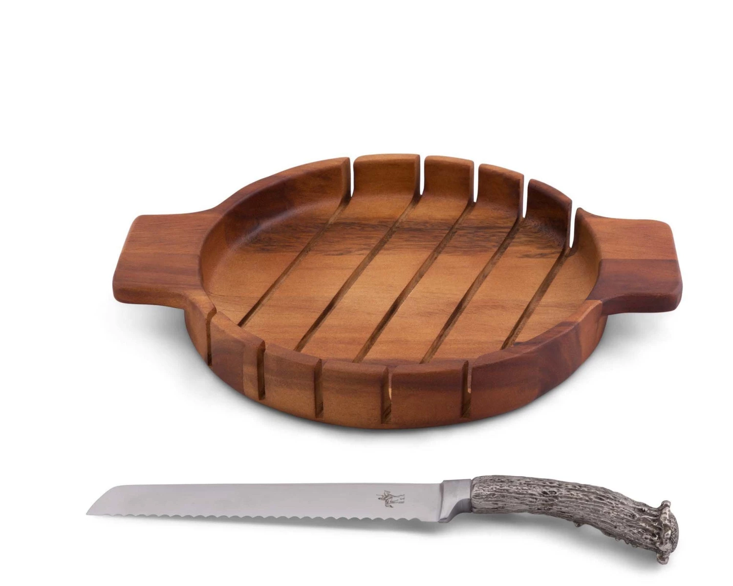 Vagabond House Round Bread Board With Antler Knife Bread Trays 1 Vagabond House Round Bread Board With Antler Knife Bread Trays