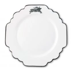 Vagabond House Dinnerware Running Elk Bone China Scallop Dinner Plate Platinum Rim