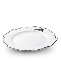 Vagabond House Dinnerware Running Elk Bone China Scallop Dinner Plate Platinum Rim
