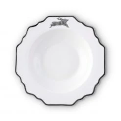Vagabond House Running Elk Bone China Scallop Soup Plate Platinum Rim
