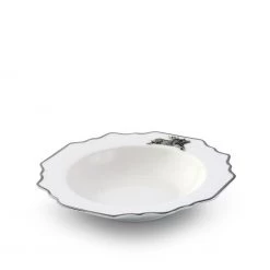 Vagabond House Running Elk Bone China Scallop Soup Plate Platinum Rim