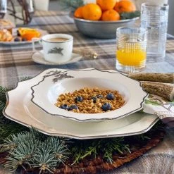 Vagabond House Running Elk Bone China Scallop Soup Plate Platinum Rim