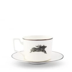 Vagabond House Dinnerware Running Elk Cup And Saucer Bone China Platinum Rim