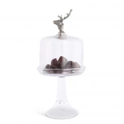 Vagabond House Elk Head Knob Glass Covered Cake / Dessert Stand
