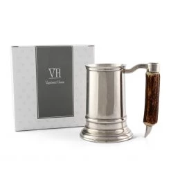 Vagabond House Mugs Straight English Pewter Mug Composit Antler Handle
