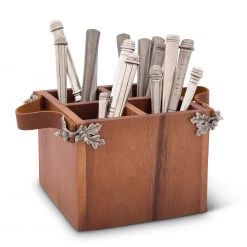 Vagabond House Acorn Oak Leaf Flatware Caddy - Square Box Wood Majestic Forest