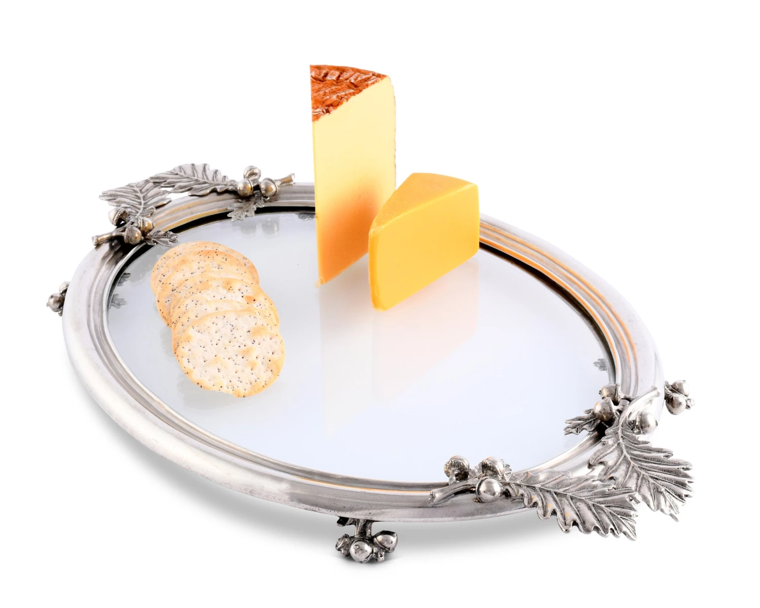 Vagabond House Majestic Forest Acorn & Oak Leaf Oval Glass Tray 1 Vagabond House Majestic Forest Acorn & Oak Leaf Oval Glass Tray