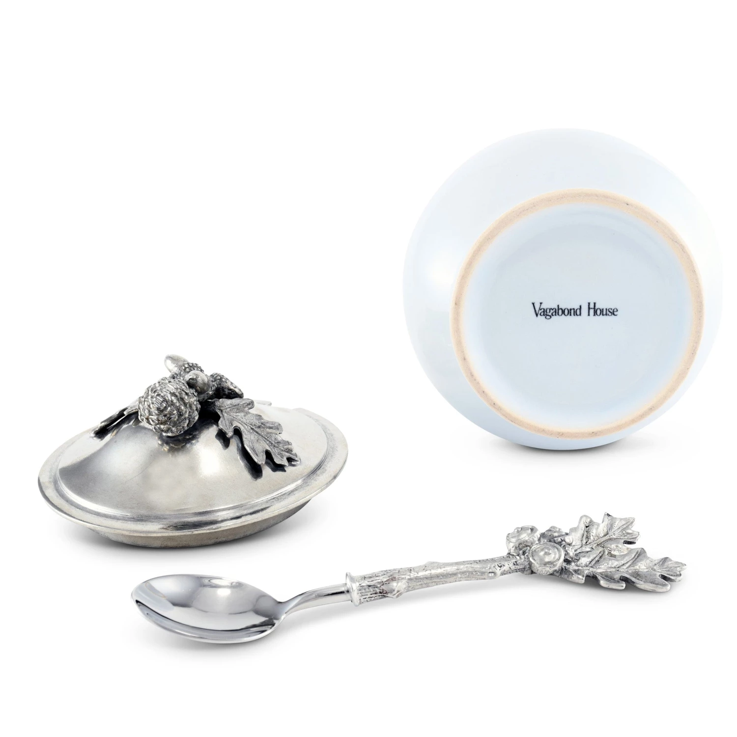 Vagabond House Acorn Oak Leaf Sugar Bowl And Spoon 3 Vagabond House Acorn Oak Leaf Sugar Bowl And Spoon