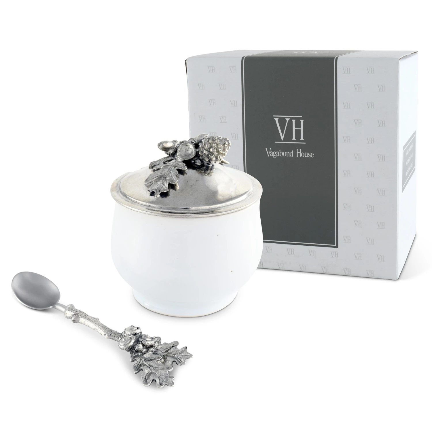 Vagabond House Acorn Oak Leaf Sugar Bowl And Spoon 5 Vagabond House Acorn Oak Leaf Sugar Bowl And Spoon
