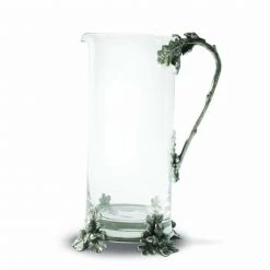 Vagabond House Glass Pitcher Pewter Acorn & Oak Leaf Handle