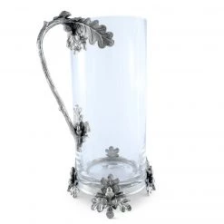Vagabond House Glass Pitcher Pewter Acorn & Oak Leaf Handle