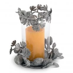 Vagabond House Pewter Pine Cones Pillar Hurricane Centerpiece Candlesticks & Candle Snuffers