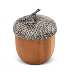 Vagabond House Pewter Top Wood Acorn Box