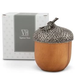 Vagabond House Pewter Top Wood Acorn Box