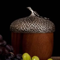 Vagabond House Pewter Top Wood Acorn Box