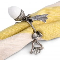 Vagabond House Porcelain Acorn & Oak Leaf Napkin Ring With Pewter