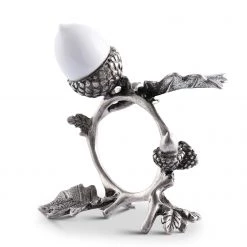 Vagabond House Porcelain Acorn & Oak Leaf Napkin Ring With Pewter