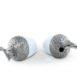 Vagabond House Majestic Forest Porcelain Acorn Salt And Pepper With Pewter Leaf