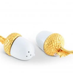 Vagabond House Porcelain Salt And Pepper - Acorn Gold Leaf