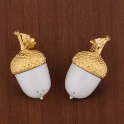 Vagabond House Porcelain Salt And Pepper - Acorn Gold Leaf