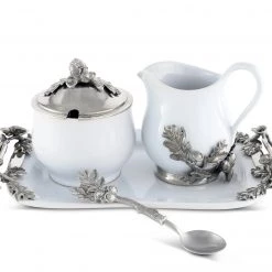Vagabond House Stoneware Creamer Set - Pewter Acorn & Oak Leaf Majestic Forest