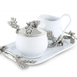 Vagabond House Stoneware Creamer Set - Pewter Acorn & Oak Leaf Majestic Forest