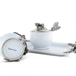 Vagabond House Stoneware Creamer Set - Pewter Acorn & Oak Leaf Majestic Forest