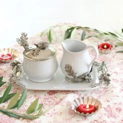 Vagabond House Stoneware Creamer Set - Pewter Acorn & Oak Leaf Majestic Forest