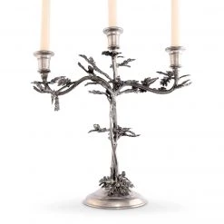 Vagabond House Three Taper Pewter Oak Leaf Candelabrum Majestic Forest