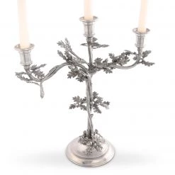 Vagabond House Three Taper Pewter Oak Leaf Candelabrum Majestic Forest