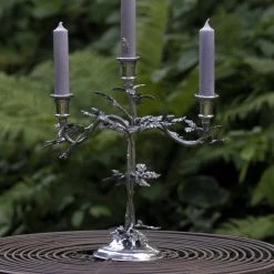 Vagabond House Three Taper Pewter Oak Leaf Candelabrum Majestic Forest