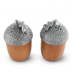 Vagabond House Wood And Pewter Acorns Salt & Pepper Set