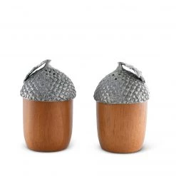 Vagabond House Wood And Pewter Acorns Salt & Pepper Set 7 Vagabond House Wood And Pewter Acorns Salt & Pepper Set