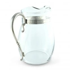 Vagabond House Classic Curved Glass Pitcher Pewter Handle Medici Living