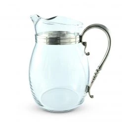 Vagabond House Classic Curved Glass Pitcher Pewter Handle Medici Living