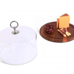 Vagabond House Classic Pewter Ring Glass Covered Cheese Wood Board Medici Living