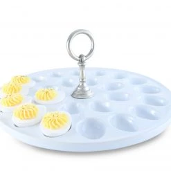 Vagabond House Deviled Egg Tray With Pewter Classic Ring Handle