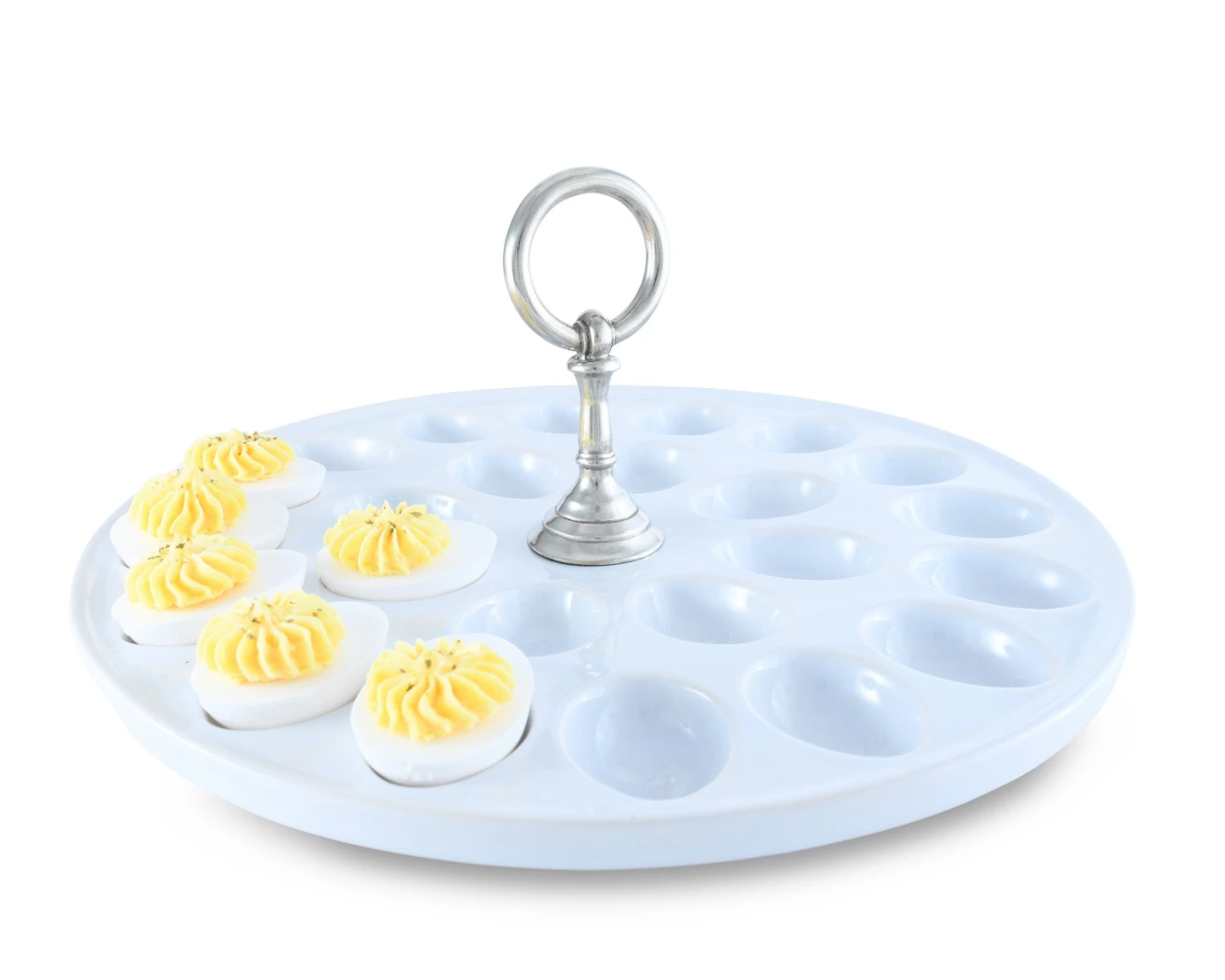 Vagabond House Deviled Egg Tray With Pewter Classic Ring Handle 1 Vagabond House Deviled Egg Tray With Pewter Classic Ring Handle
