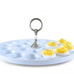 Vagabond House Deviled Egg Tray With Pewter Classic Ring Handle
