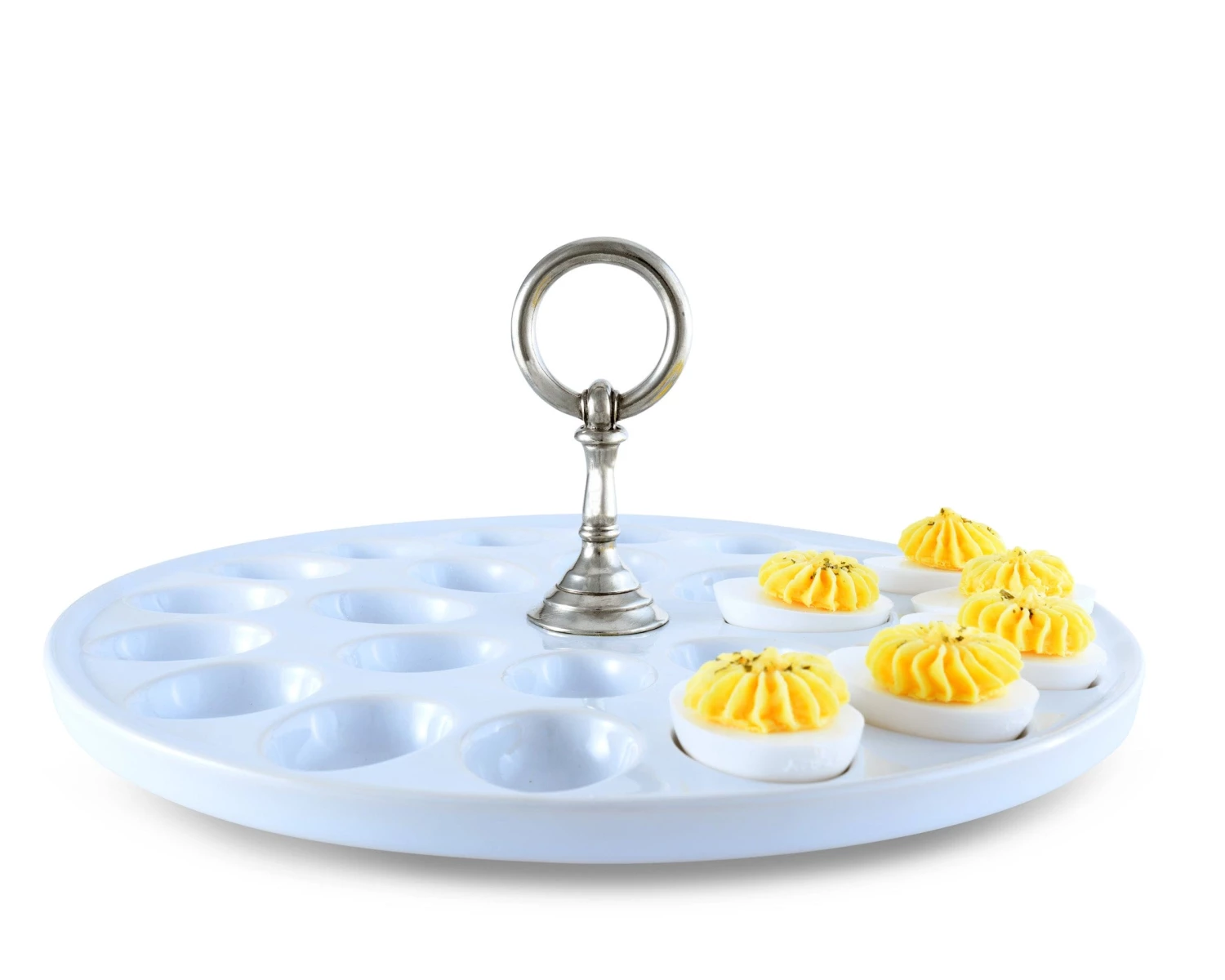Vagabond House Deviled Egg Tray With Pewter Classic Ring Handle 2 Vagabond House Deviled Egg Tray With Pewter Classic Ring Handle