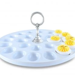 Vagabond House Deviled Egg Tray With Pewter Classic Ring Handle 8 Vagabond House Deviled Egg Tray With Pewter Classic Ring Handle