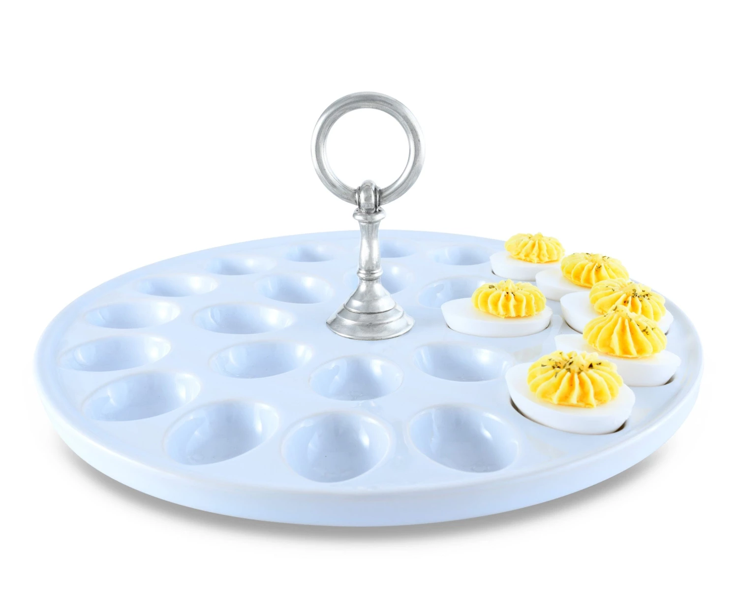 Vagabond House Deviled Egg Tray With Pewter Classic Ring Handle 4 Vagabond House Deviled Egg Tray With Pewter Classic Ring Handle