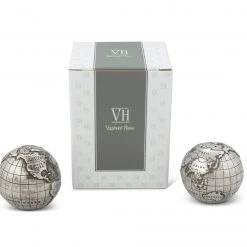 Vagabond House Medici Living Pewter World Globe Salt & Pepper Set